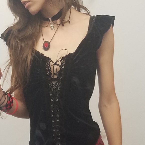 Heart Moon Star Tops - 90s Velvet Suede Corset Shirt